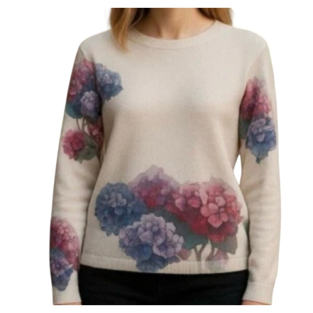 Bianco & Blu Mohair Wool Blend Hydrangea Sweater Ivory Crew Neck Women's S LNWOT
